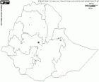 Mapa de la República Federal Democràtica d'Etiòpia. Capital: Addis Abeba. País de la Banya d'Àfrica sense sortida al mar