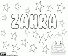 Zahra, nom d'origen àrab. Té diferents significats depenent de pronunciació: flor, brillant