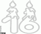 Número setze amb dues espelmes enceses, dibuix en versió de línia fina