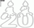 Un dos i un zero amb les espelmes. Un nombre vint per l'aniversari