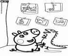 El germà petit de la Peppa, en George amb el seu dinosaure de joguina al dormitori