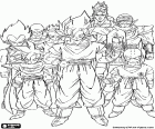 Un grup de personatges de Bola de Drac, entre ells Son Goku, Son Gohan, Krillin i Vegeta