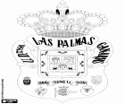 Escut de la Unión Deportiva Las Palmas. Club de futbol espanyol a Las Palmas de Gran Canaria. Club fundat el 1949, resultat de la fusió de cinc equips de l'illa, els logotips dels quals apareixen en l'emblema de la UD Las Palmas