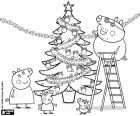 La família de Peppa Pig està preparant les festes de Nadal. Peppa Pig i la seva família amb l'arbre de Nadal decorat
