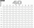 Amb el nostre dibuix educatiu es pot pintar i comptar desenes de quatre estrelles, un total de quaranta estrelles