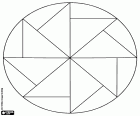 Mandala circular amb una seqüència de rotació de triangles, com un molí de vent