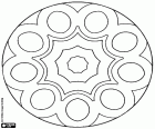 Un mandala format per nou òvals al voltant de quatre formes geomètriques centrals