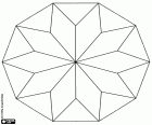 Un mandala en forma d'un decàgon i amb una estrella formada per deu quadrilàters deltoides o romboides en forma d'estels