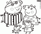 La família de la porqueta Peppa Pig amb seus pijames: Pare Pig, Mare Pig, Peppa Pig i George Pig