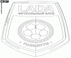 Logotip del FC Lada Togliatti, club de futbol amb seu a Tolyatti o Togliatti, ciutat a la província de Samara, al sud-est de la Rússia europea. Futbolnyj Kłub Lada Toljatti, nom original rus transliterat