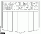 Insígnia de Grudziądzki Klub Sportowy Olimpia Grudziądz, club de futbol de Grudziądz, ciutat al costat del riu Vístula, al voivodat de Cuiàvia i Pomerània, al nord de Polònia