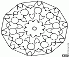 Un mandala de forma poligonal amb una flor i l'anella principal exterior formada per una seqüència de cors i cercles