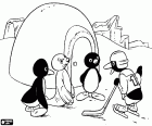 El pingüí Pingu i els seus amics a prop de l'iglú