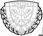 Escut de WKS formen, Wrocławski Klub Sportowy Śląsk Wrocław SA, club de futbol a Breslau o Wroclaw, ciutat a la riba del riu Oder i capital de la Voivodia de Baixa Silèsia al sud-oest de Polònia