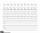 Fer un exercici de cal·ligrafia amb les lletres T i A, TA, la primera síl·laba amb la lletra T i les cinc vocals