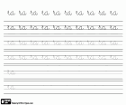 Exercicis de cal·ligrafia amb la lletra R i les cinc vocals. El primer exercici és amb la síl·laba RA