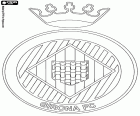 Emblema del Girona FC. Un club de futbol fundat el 1930 a la ciutat de Girona. La temporada 2017-2018 jugarà per primera vegada en la seva història a la primera divisió espanyola, La Liga, després d'obtenir la segona posició a la Lliga 123 de la temporada de 2016-2017