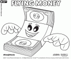 Un feix de bitllets amb ales, un emoji que representa que els diners se'n van volant. Flying Money, nom original en anglès, un personatge de la pel·lícula