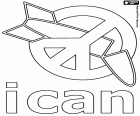 El logotip de l'ICAN, el Premi Nobel de la Pau de 2017. La campanya internacional per abolir les armes nuclears ha rebut el Premi Nobel de la Pau de 2017. ican, les inicials del nom anglès, international campaign to abolish nuclear weapons. El logo simbolitza una bomba nuclear desactivada pel símbol de la pau