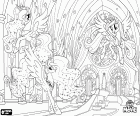 La Princesa Celestia, la Princesa Luna i la Princesa Candance. Les Princeses reials unicornis d'Equestria dins la sala del tron reial, al castell de Canterlot