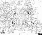 Els ponis d'Equestria al seu primer Festival de l'amistat. Twilight amb Spike el drac i els seus amics Pinkie Pie, Rainbow Dash, Rarity, Applejack i Fluttershy