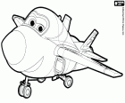 Jeromex amb un somriure en la seva forma d'avió supersònic, un personatge de Super Wings