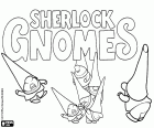 Un grup de gnoms amb el logotip de la nova pel·lícula de Gnomeu i Julieta, Sherlock Gnomes