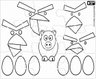 Trencaclosques del videojoc Angry Birds. Els ocells enrabiats, els ous i els porcs