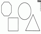 Quatre formes geomètriques planes, en dues dimensions: un octàgon, un cercle, un quadrat i un triangle