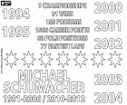 Els números de l'exitosa carrera del pilot de Fórmula 1 de Michael Schumacher. Els dos primers títols de campió en les temporades 1994 i 1995 amb l'equip de carreres de Benetton. Els altres cinc títols van ser guanyats consecutivament a l'equip Ferrari de 2000 a 2004