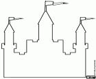 El contorn d'un gran castell amb tres torres amb les banderes a la part superior