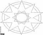Un mandala format per dues estrelles i quatre cercles. Els vèrtexs de l'estrella exterior sobresurten del cercle més gran