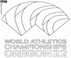El logotip del Campionat Mundial d'Atletisme 2022 organitzat per la IAAF que té lloc a Eugene, Oregon, EUA, del 15 al 24 de juliol de 2022