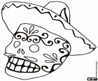 Una calavera mexicana amb les tradicionals decoracions del Dia de Morts amb el barret, Un catrín, la versió masculina de la més coneguda Catrina