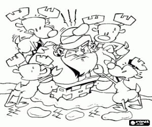 Pintar Els rens empenyent Santa Claus