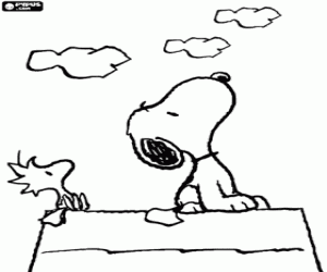 Pintar Snoopy i Woodstock mirant el cel
