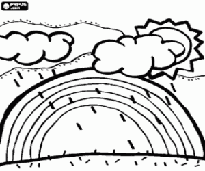Pintar Sol, núvols, pluja i arc de Sant Martí