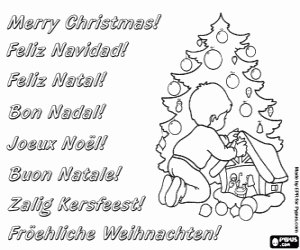 Pintar Targeta amb el nen i l'estel de Nadal