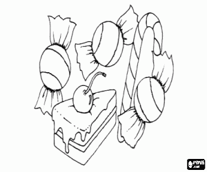 Pintar Un tros de pastís i caramels